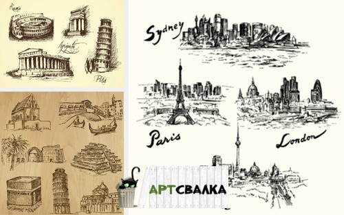 Рисованные от руки города и сооружения. | The hand drawn cities and facilities.